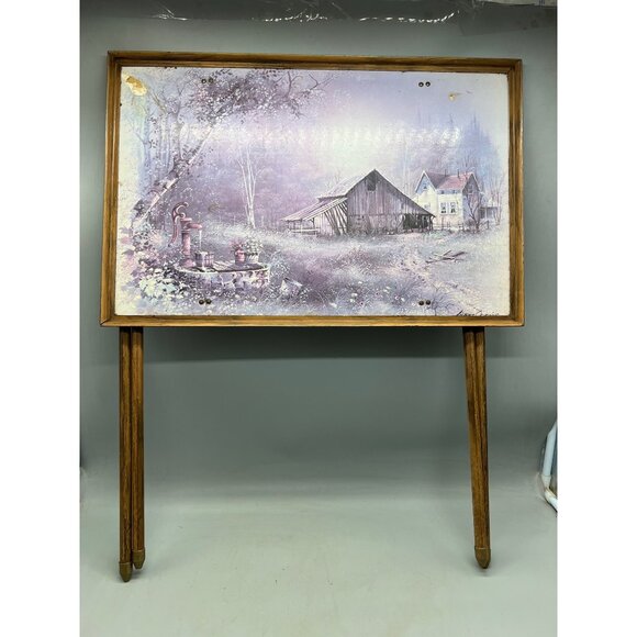 vintage tv trays  set of 4  tray top painting  farmhouse  barn mailbox  READ - Picture 5 of 16